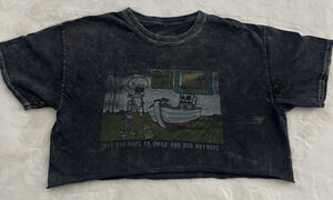 SpongeBob SquarePants Acid Wash Crop Top T Shirt Womens Large Cartoon